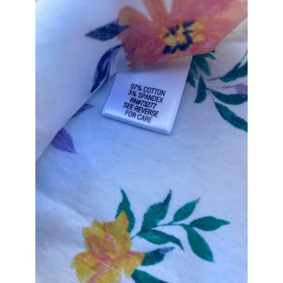 Croft & Barrow Petites PS White Floral Button Down Stretch Blouse Cotton Shirt - Picture 3 of 7